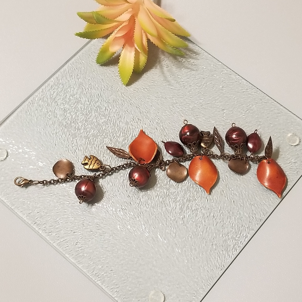 Vintage Autumn Leaf Charm Bracelet